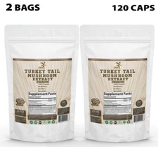 Turkey Tail Mushroom 50% Poly Extract Organic 120 Veggie Capsules Non GMO