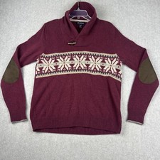 Jos A Bank Sweater Mens M Maroon Pullover Shawl Collar Elbow Pad Wool Blend