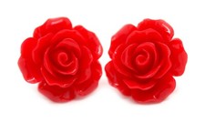 LARGE VINTAGE CARVED 22mm ROSE EARRINGS WEDDING FAVOUR BRIDE BRIDESMAID PROM UK
