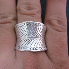 Fine Silver Jewelry Rings Ethno Anello Argento Adjustable Feather Band 46023