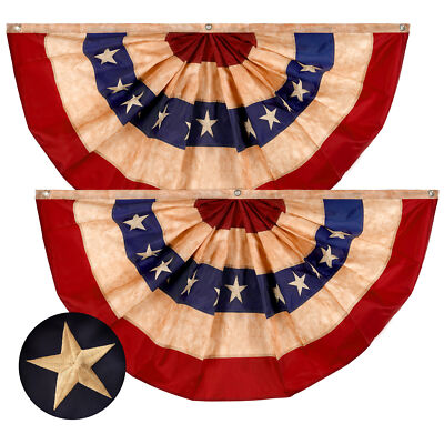 NEW G128 American Tea-Stained Fan Flag Bunting 2-Pack 2x4 FT Emb Polyester