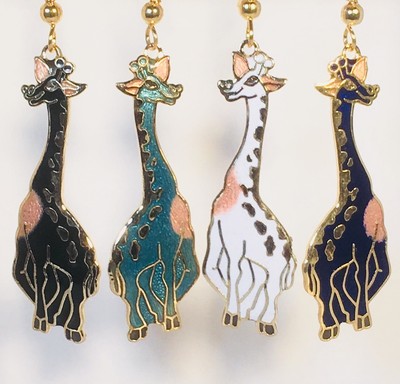 Giraffe Dangle Earrings Stefano Vintage Cloisonne Gold Plate Factory Prices  
