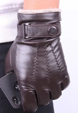 Men's Brown Fashion Genuine Lambskin Leather Wrist Gloves 3 Lines Touch Screen