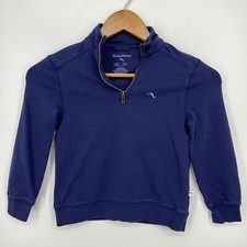 Tommy Bahama Sweatshirt Boys S Blue 1/4 Zip Pullover Logo Mock Neck