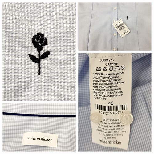 Blusa bordada de seda Couture T. 46 azul blanco a cuadros NUEVO - Imagen 5 de 5