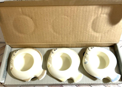 Vintage PartyLite  Aqua Pals  Set of 3 Fish Tea Light Candle Holders NEW IN BOX