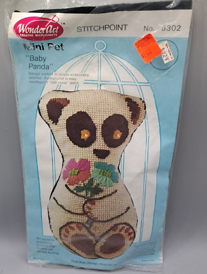 Vtg Wonder Art Mini Pet Baby Panda Needlepoint Crewel Kit 05302-Wool Yarn