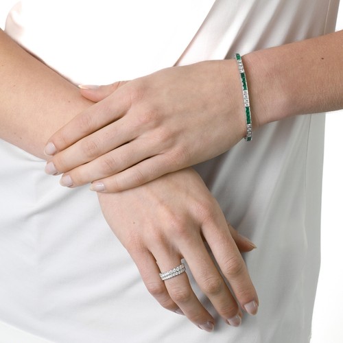 Deco Style Emerald and Diamond Bracelet 18k white gold - Picture 3 of 3