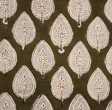 Green Block Print Fabric By the Yard Floral Leaf Indian Fabric for Sewing Dress