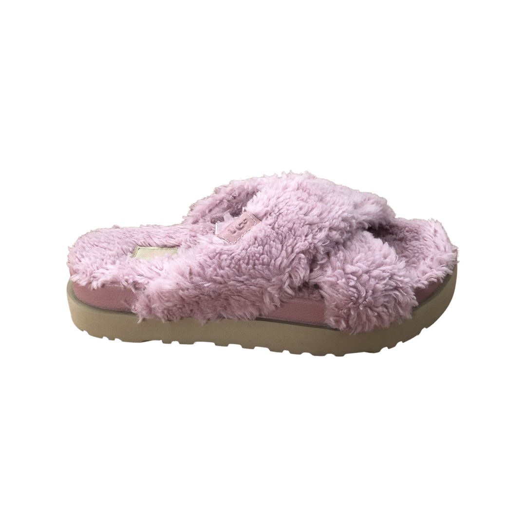 UGG Women's Fuzz Sugar Cross Slide Slippers 1120860 Black Natural