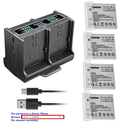 Kastar Battery Quadruple Charger for Canon Digital IXUS 30, 40, 50, 55, 60, 65