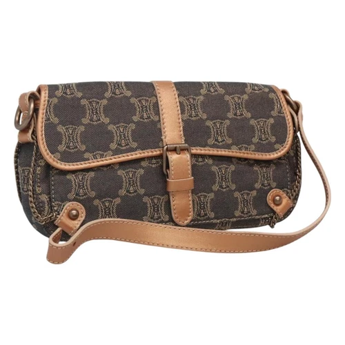 CELINE Paris Macadam Canvas Shoulder Bag Denim Navy Auth 120906