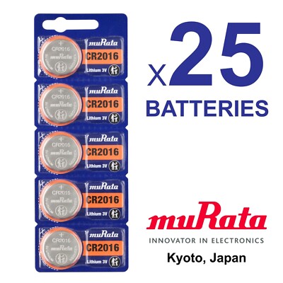 25 NEW MURATA / SONY CR2016 3V Lithium Battery FRESHLY NEW Expire 10 Years 2032