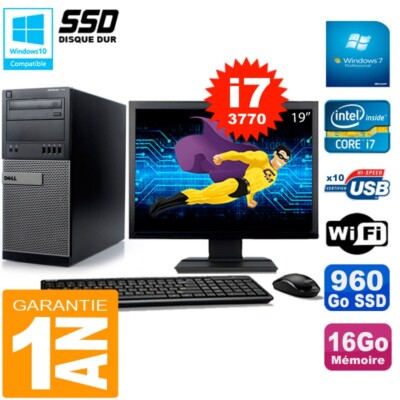 PC tour DELL 7010 Bildschirm 19 '' Core I7-3770 RAM 16Go Scheibe 960 GB SSD Wifi
