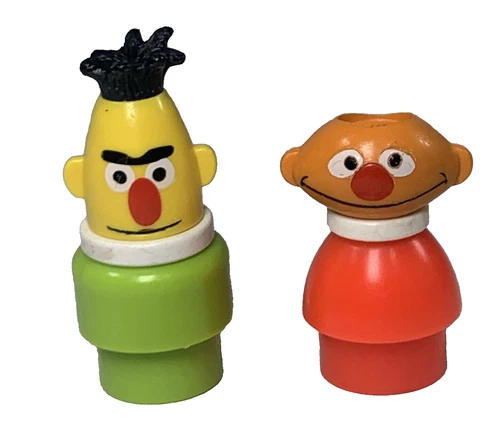 VTG Fisher Price Little People Toys Sesame Street BERT & ERNIE Figures w/ Faces