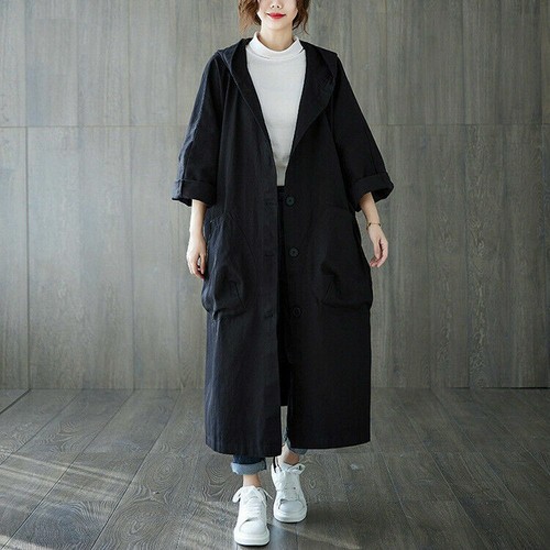 Women Winter Hoodie Long Jacket Casual Loose Cardigan Trench Coat Pocket Outwear - Picture 11 of 16