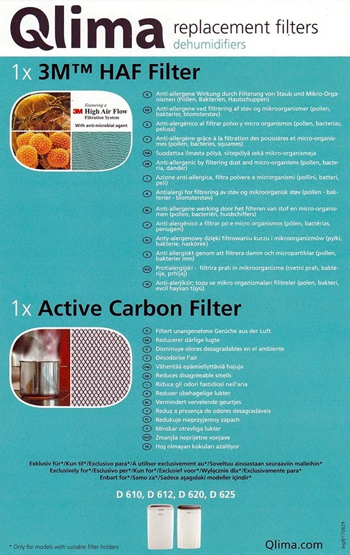 Filtri Ricambio Deumidificatori per QLIMA D610 D612 D620 D625 Originale QLIMA