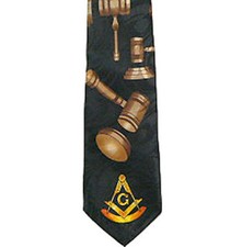 Gavels Past Master Tie for Free Mason Suit Black Polyester long tie with Gavels