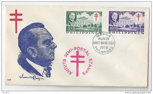 Philippines 2 FDC Manue Quezon 1958 1959 SC B8 B9 B12 B13 Fight TB 1 Thermograph - Picture 3 of 4