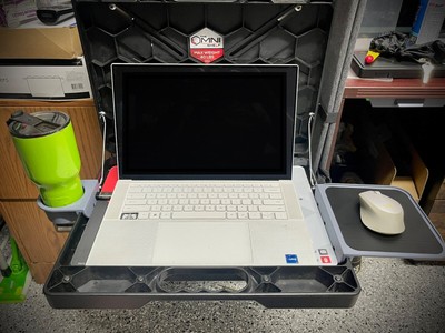 3D Printed Omnishelf Combo - Mouse Pad Tray & Beverage/Tool Holder - Workspace