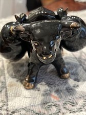 Vintage Bull Cow Salt & Pepper Shaker Set Japan 3 piece Dark Brown/black