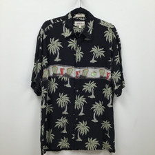 Campia Moda Mens Hawaiian Shirt Black Multicolor Palm Cocktail Short Sleeve L