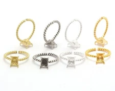 Octagon Twisted Ring Base Adjustable Bezel Brass - Shiny silver - Antique 4397