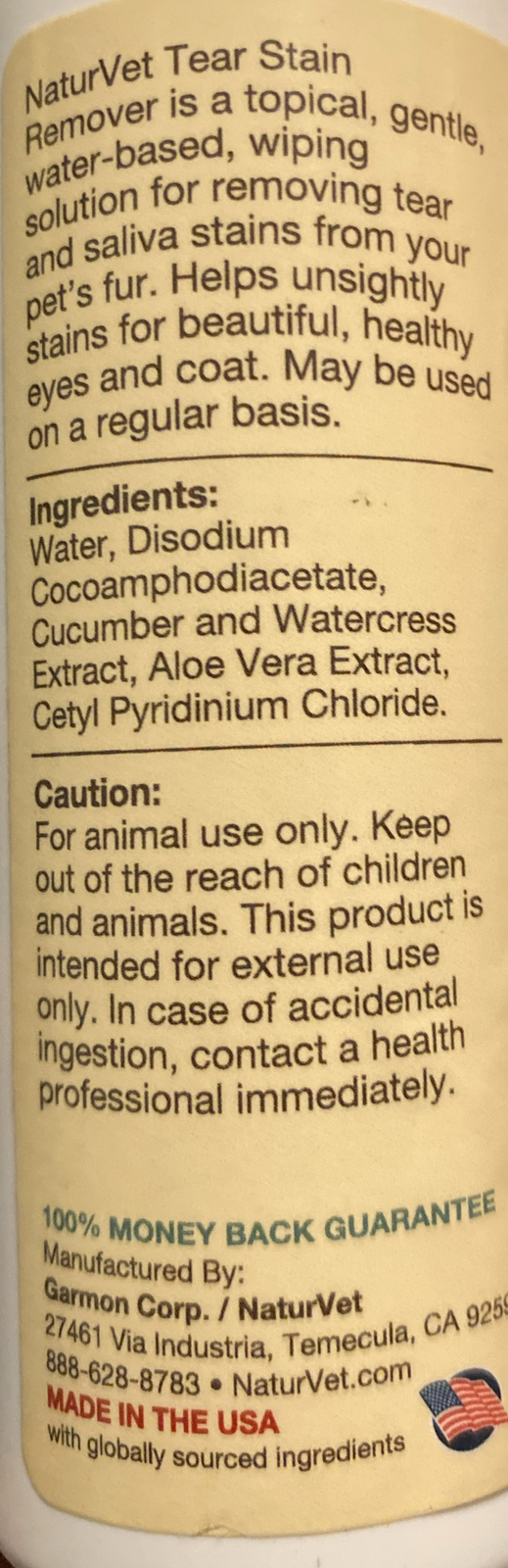 NaturVet, Tear Stain, Topical Remover Plus Aloe, For Dogs & Cats ~4 fl oz ~118ml