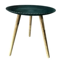 Round Side Table Teal Tripod Wood Legs Scandi Mid Century Modern End Table