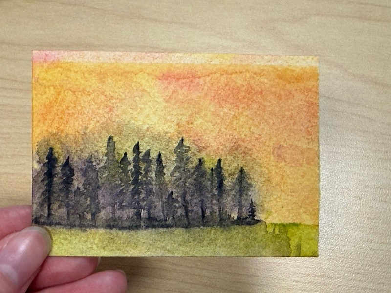 ACEO “Sunny Landscape” Nature Watercolor Miniature Painting Kassie #3