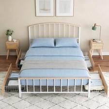 Queen Size Bed Frame with 4 Storage Drawers, Metal Platform Bed Frame