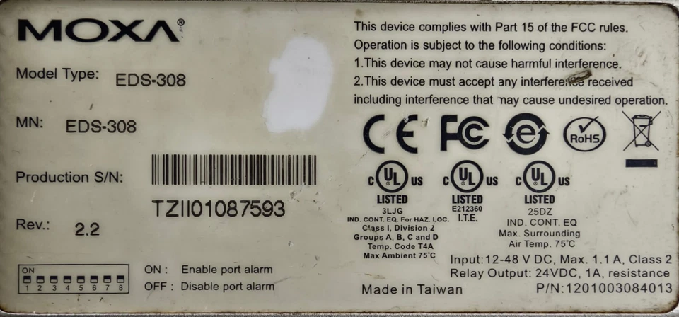 EtherDevice MOXA EDS-308 Unmanaged Ethernet Switch 8 x 10/100BaseTX EDS308 - Image 2 of 4
