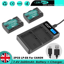 2x 2600mAh LP-E6 Battery + Charger For Canon EOS 5DSR 7D Mark II 80D 90D 6D 70D
