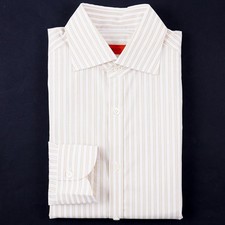 Isaia Tailored-Fit 'Mix' Golden Tan Stripe Cotton Dress Shirt 15.5 Eu 39 NWT