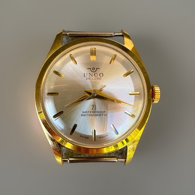 #ad Vintage UNCO De Luxe 21 Swiss Watch Waterproof Antimagnetic NOS $24.95