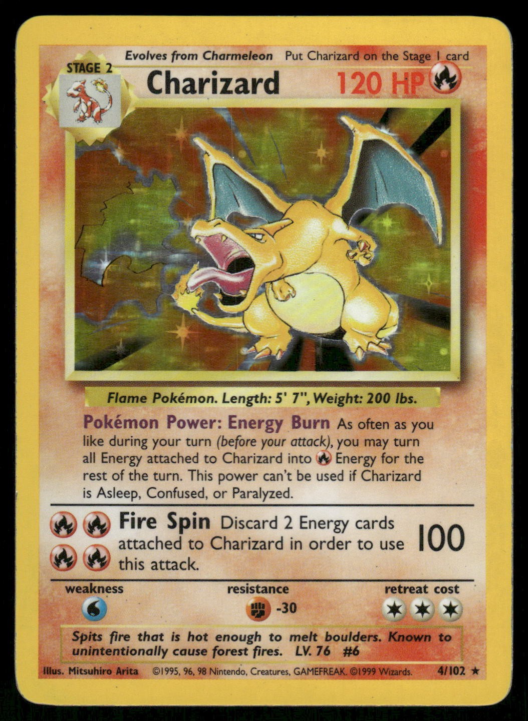 Charizard 4/102 Holo Rare Base Set Unlimited Pokemon Moderately Played