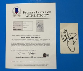 Whitney Houston Signed Autographed Index Card BAS BECKETT LOA