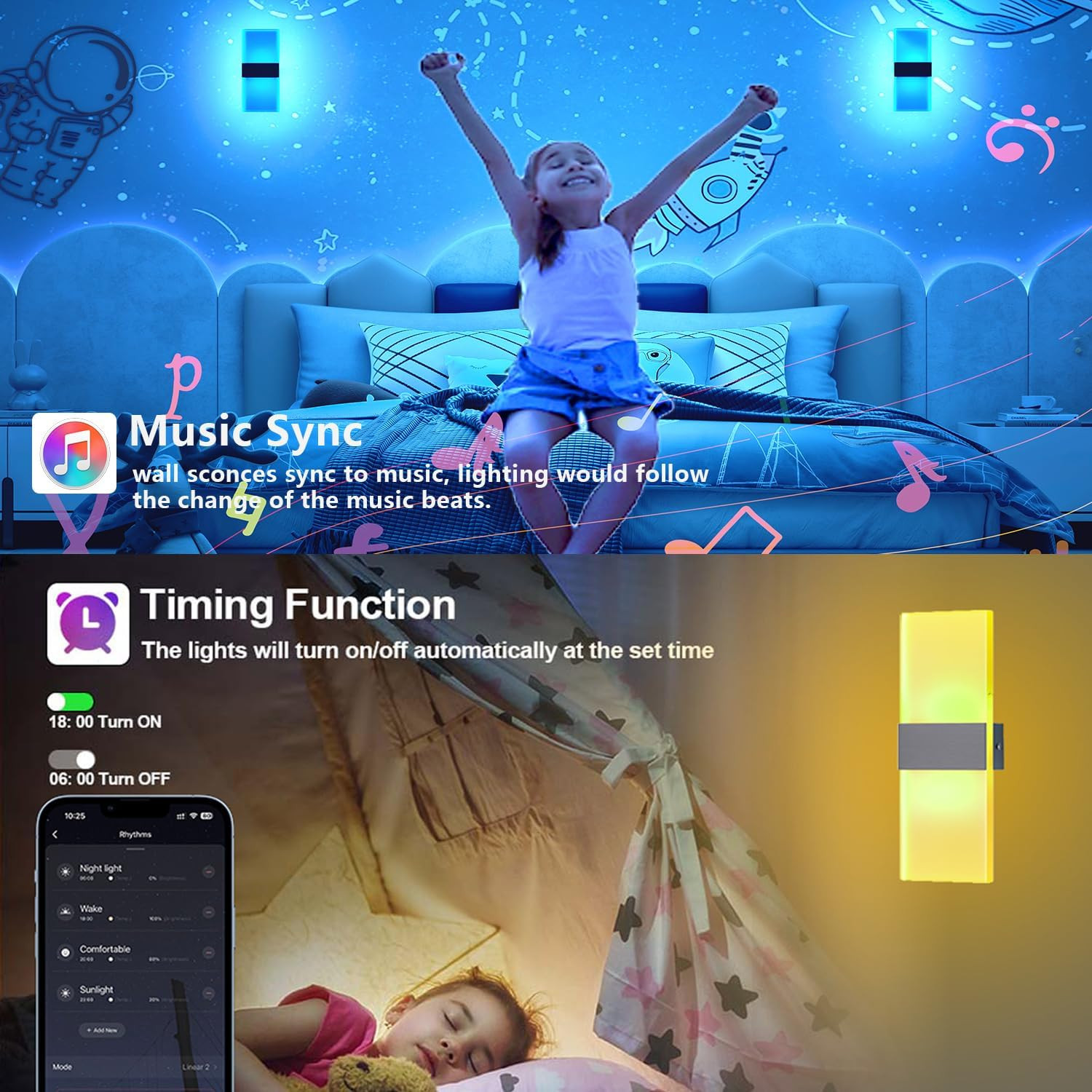 Smart Wall Sconces,Led Wall Lights Works with Alexa,App,Remote Control,Bedroom L