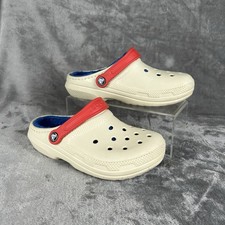 CROCS Classic Lined Clogs Unisex M4 W6 Cream Casual Shoes Blue Fuzzy Comfort