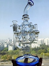 blue Recycler rig Eight hearts Water pipe Smoking tire bong with 14MM Bowl 12“