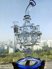 blue Recycler rig Eight hearts Water pipe Smoking tire bong with 14MM Bowl 12“