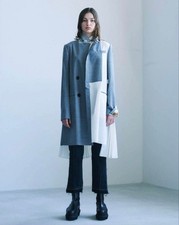 sacai Navy Black Coat Free Size Pleated Back Designer Outerwear