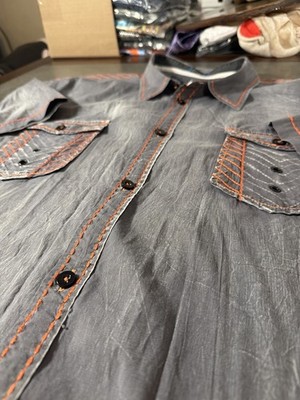 Roar Shirt Mens 3XL Gray Short Sleeve Button Up Western Embroidered Stitch Yoke
