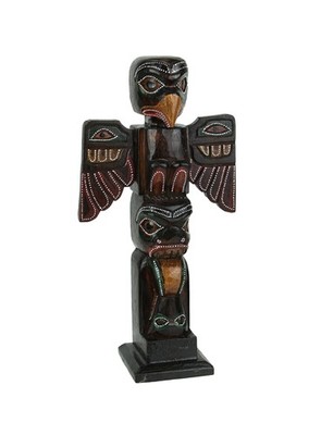 Scratch & Dent Hand Crafted Dot Painted Wooden Eagle Totem with Wings 12 In.