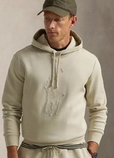 Felpa con cappuccio nuova con etichette $168 Polo Ralph Lauren beige pelle Big Pony taglia L