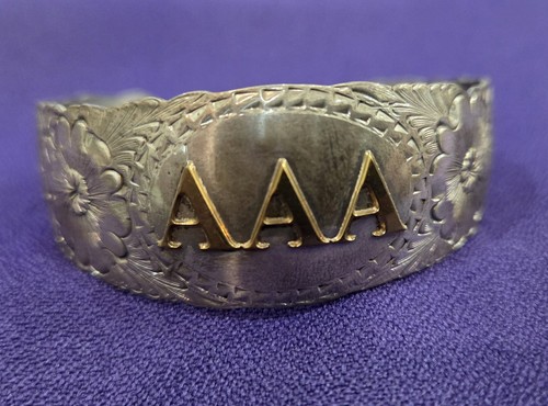 Wage Sterling Silver Cuff Bracelet Bronze "AAA" Initial Vintage Western Jewelry