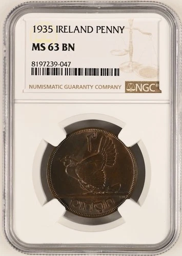 IRELAND Penny 1935 NGC MS63 BN
