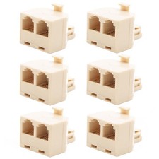 6 Pcs RJ11 6P4C Telephone Phone Line 1 Male to 2 Female T Modular Adapter Ivory