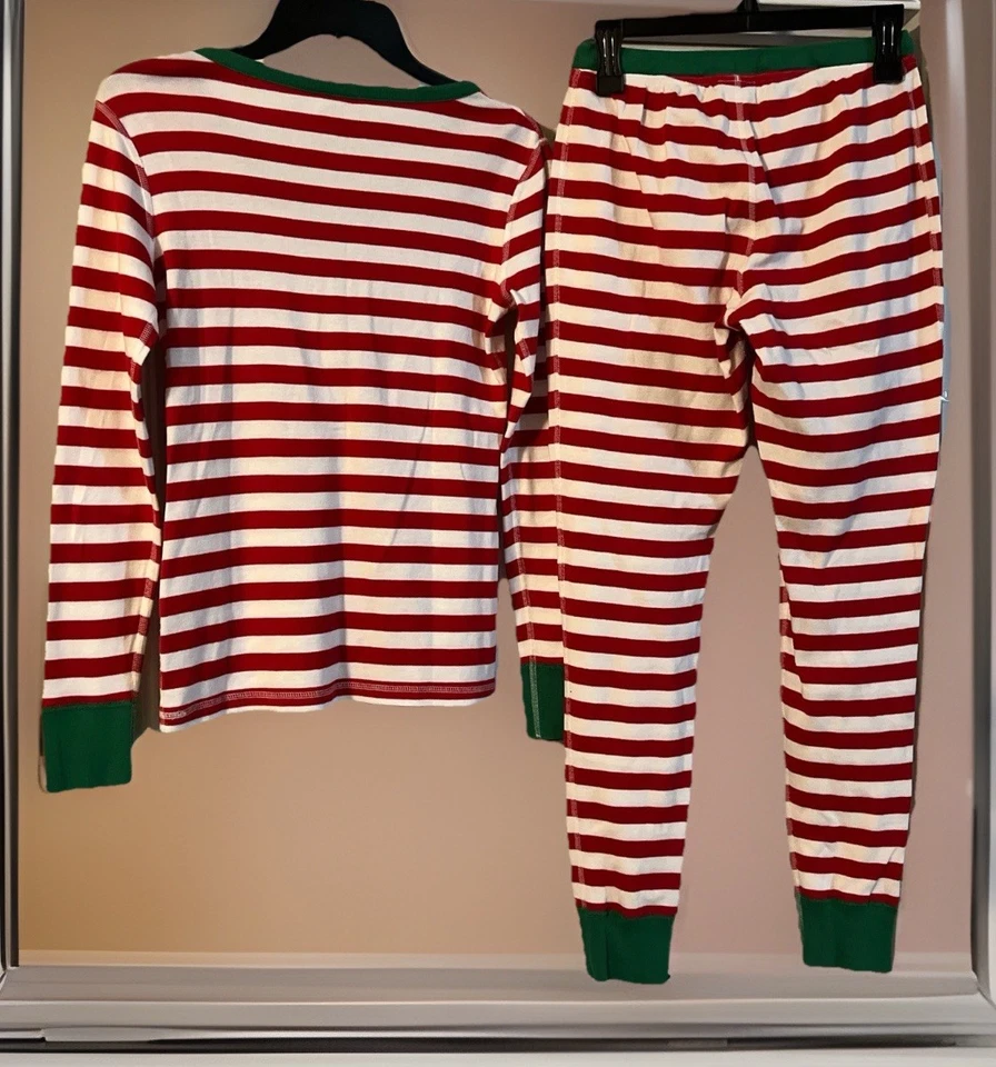 Hanna Andersson 2 pc Pajamas Set Med Christmas Red White Striped Organic Cotton - Image 4 of 4