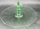 Vintage Fostoria Uranium Depression Glass Serving Plate Fleur De Lis Handle 12"